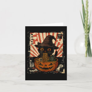 Spooky Black Cat Eating Ramen Japanisch Halloween  Karte