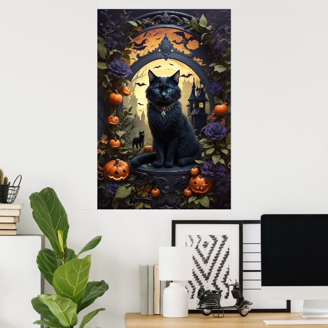 Spooky Black Cat Gothic Halloween Poster (Heimbüro)
