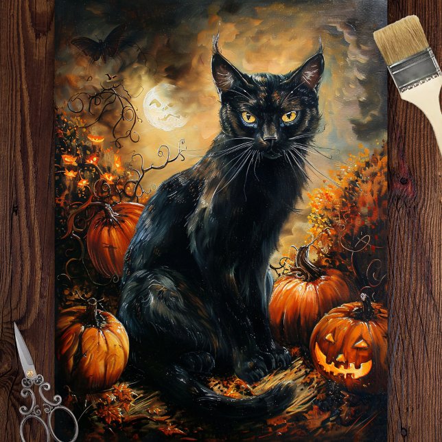 Spooky Black Cat Halloween Decoupage Seidenpapier (Von Creator hochgeladen)