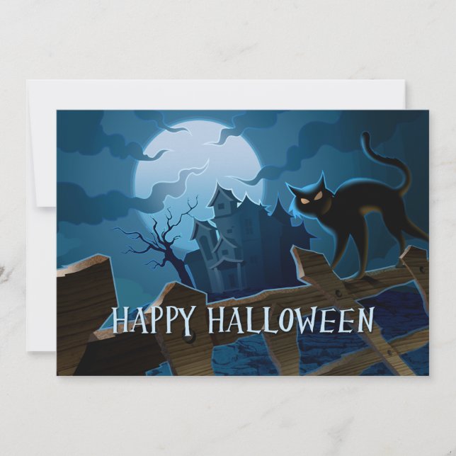 Spooky Black Cat Halloween Einladung (Vorderseite)