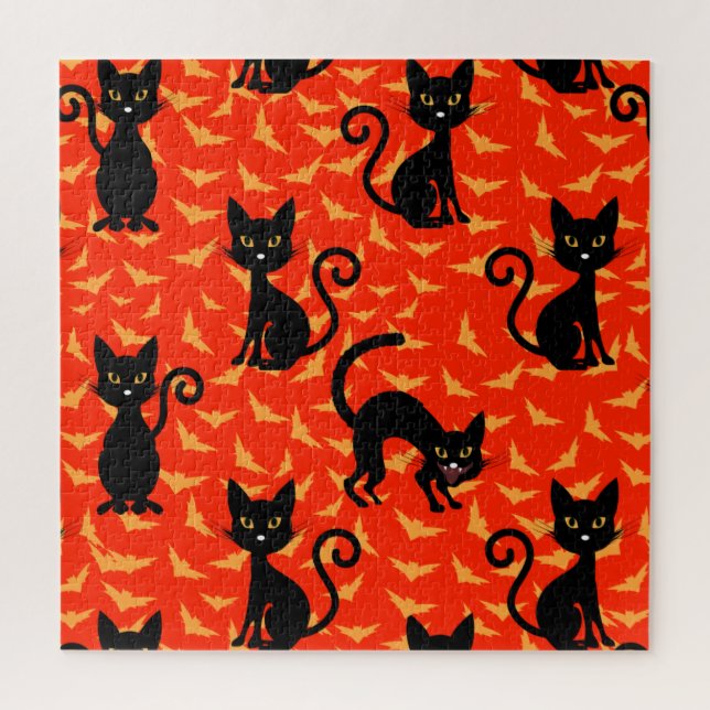 Spooky Black Cat Halloween Orange Bats (Vertikal)