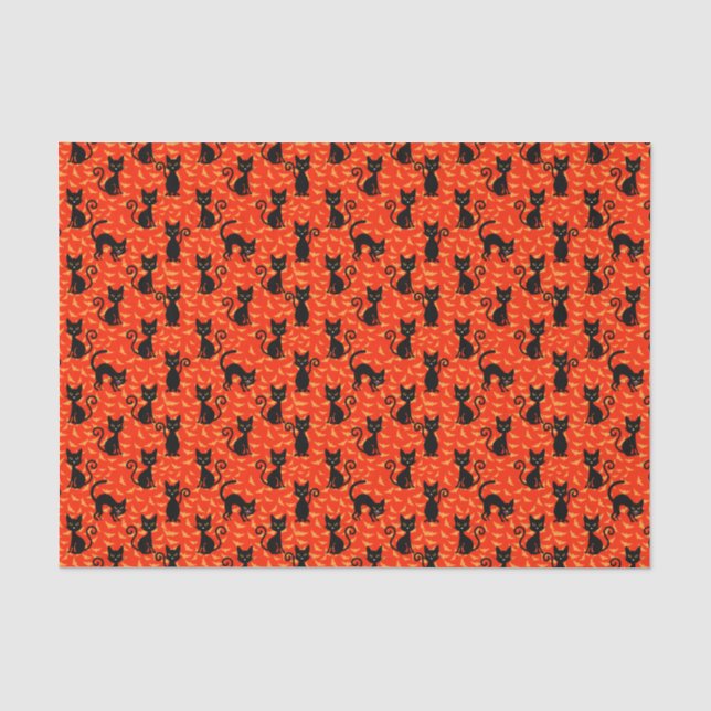 Spooky Black Cat Halloween Orange Bats Seidenpapier (Vorderseite)