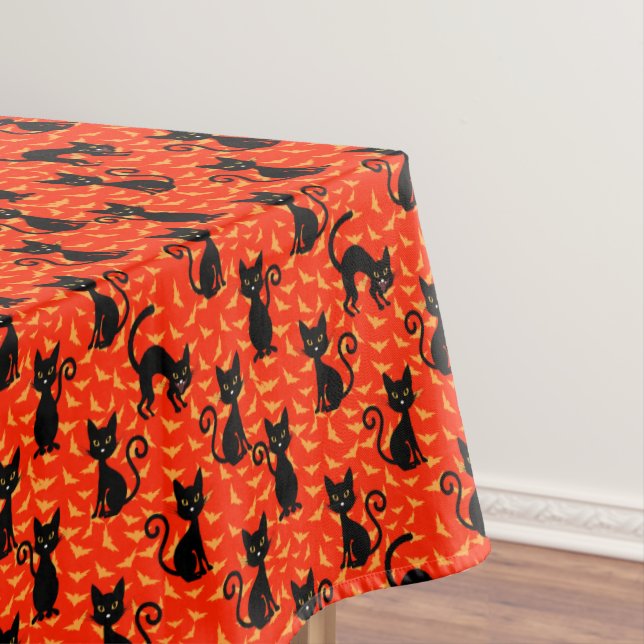 Spooky Black Cat Halloween Orange Bats Tischdecke (Beispiel)
