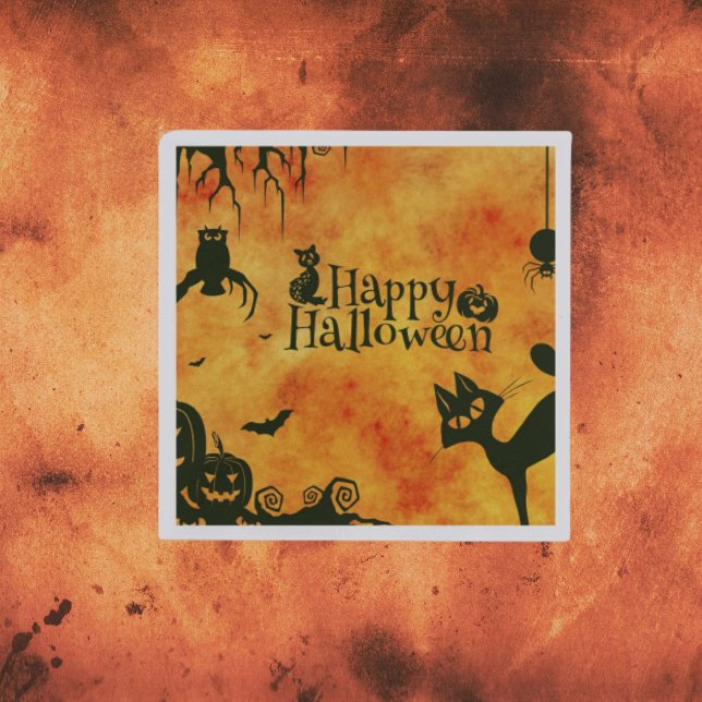 Spooky Black Cat Halloween Papier Napkins Serviette (Von Creator hochgeladen)