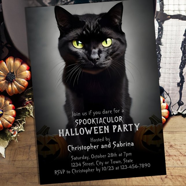 Spooky Black Cat Halloween-Party Einladung (Von Creator hochgeladen)