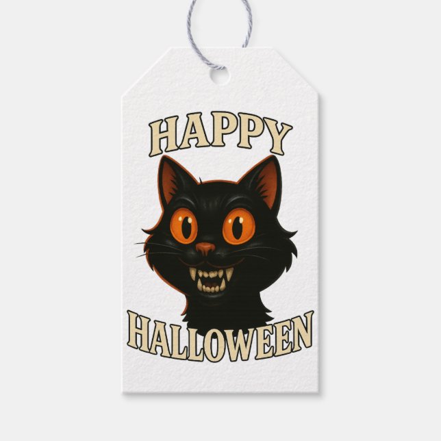 Spooky Black Cat Halloween-Party Geschenkanhänger (Vorderseite)