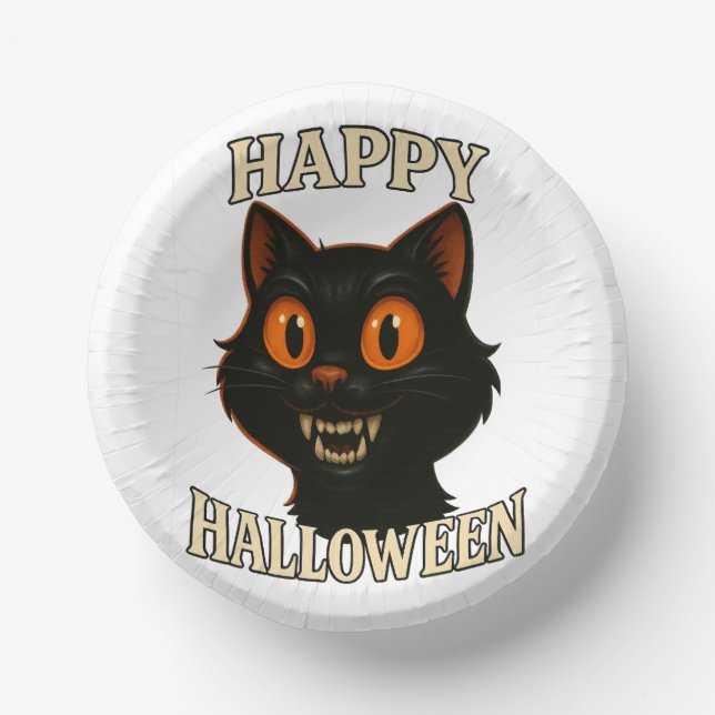 Spooky Black Cat Halloween-Party Pappteller (Vorderseite)