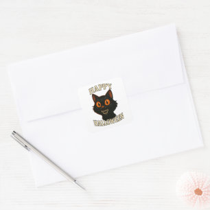 Spooky Black Cat Halloween-Party Quadratischer Aufkleber