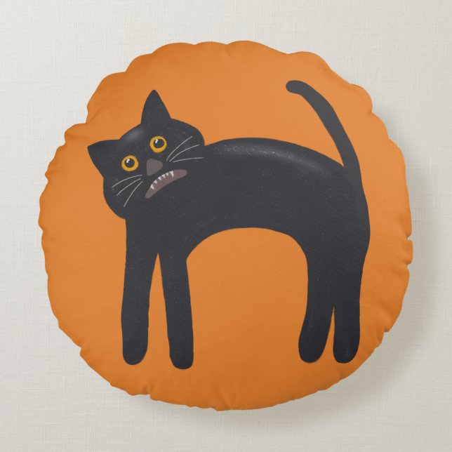 Spooky Black Cat | Halloween Sie anpassen Rundes Kissen (Vorderseite)