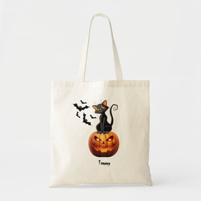 Spooky Black Cat Halloween Tragetasche (Vorne)