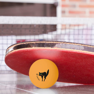 Spooky Black Cat Individuelle Name Orange Fun Part Tischtennisball