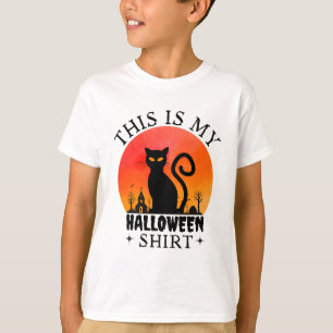 Spooky Black Cat Kids Halloween T - Shirt