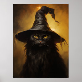 Spooky Black Cat mit Hexenhut Poster