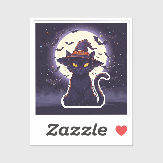 Spooky Black Cat mit Hexenhut und Fledermaus-Aufkl Aufkleber (Blatt)