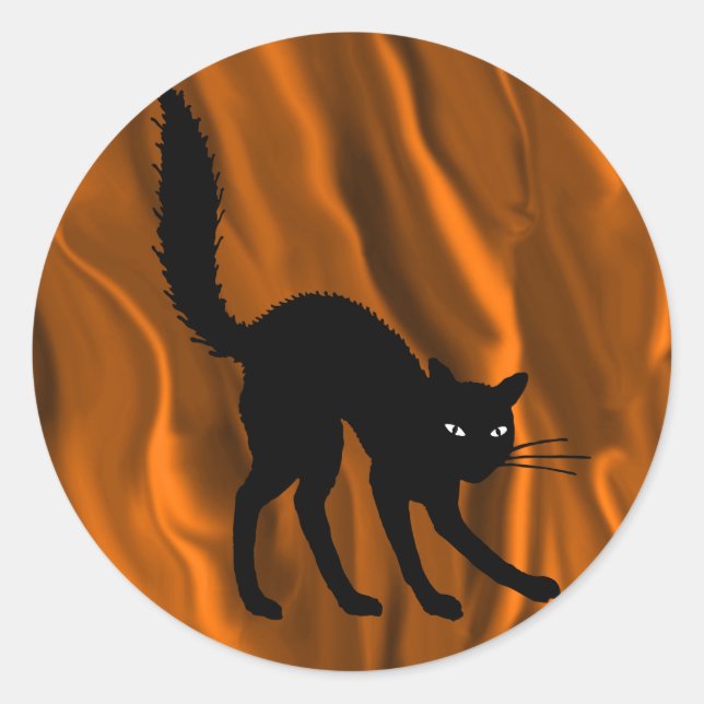 Spooky Black Cat mit rückseitig angebrachtem Hallo Runder Aufkleber (Vorderseite)