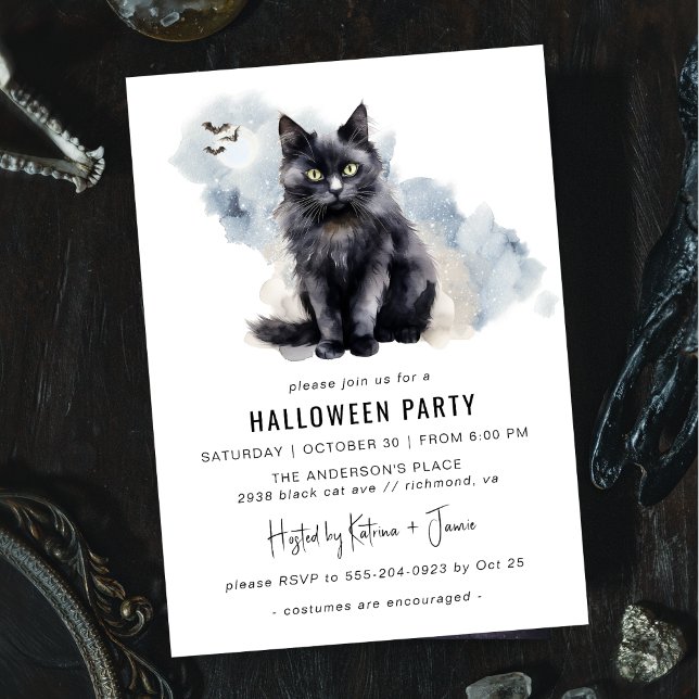 Spooky Black Cat | Niedliches Halloween-Party der  Einladung (Von Creator hochgeladen)