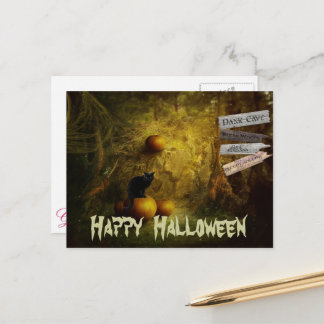 Spooky Black Cat, Pumpkin Halloween Postkarte