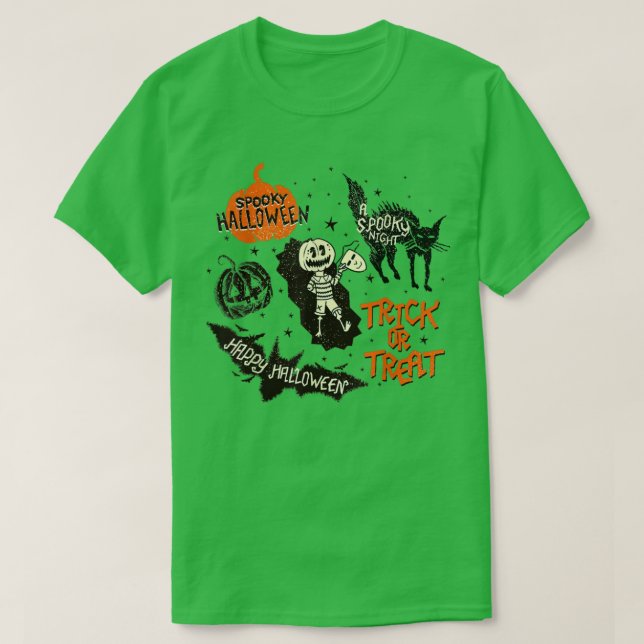 Spooky Black Cat Pumpkin Trick oder Treatment Funn T-Shirt (Design vorne)