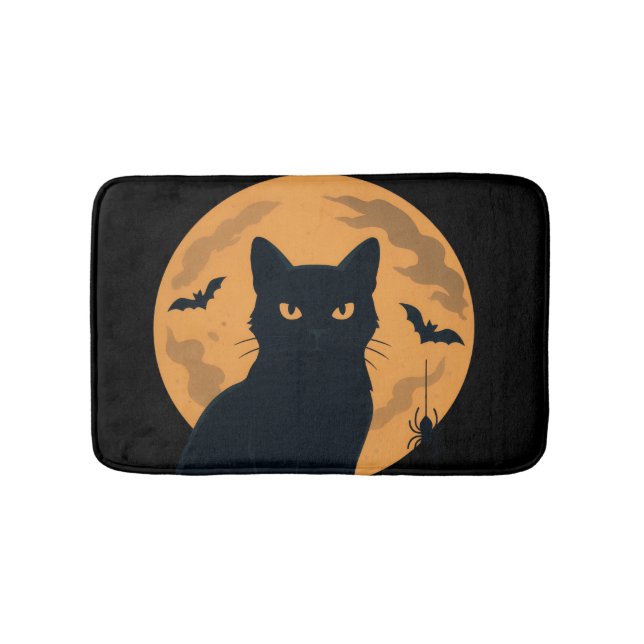 Spooky Black Cat Silhouette Halloween Badematte (Vorderseite)