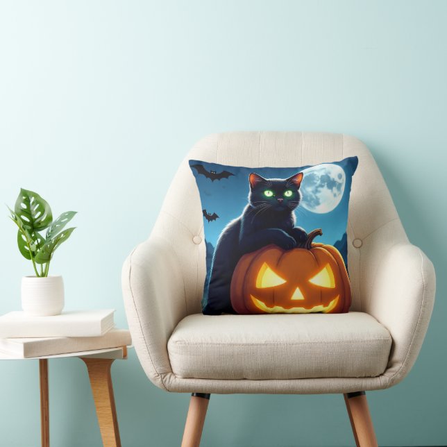 Spooky Black Cat Throw Kissen Kissen (Stuhl )