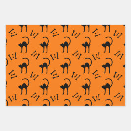 Spooky Black Cat und Knochen Halloween Geschenk Geschenkpapier Set