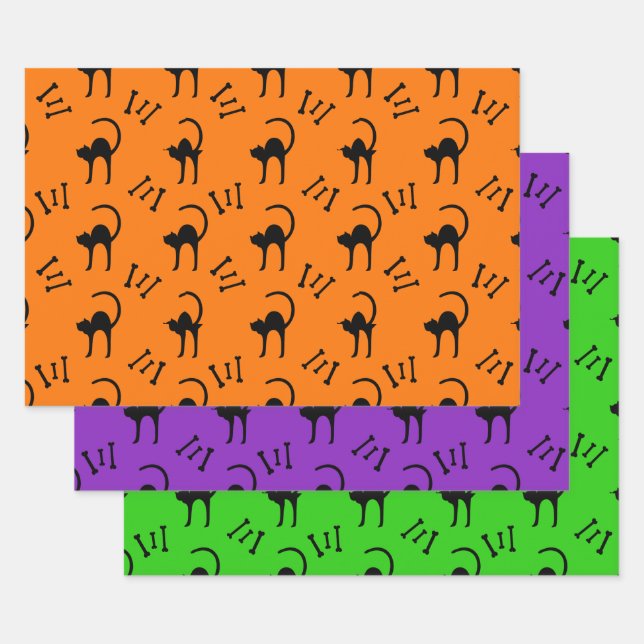 Spooky Black Cat und Knochen Halloween Geschenk Geschenkpapier Set (Set)