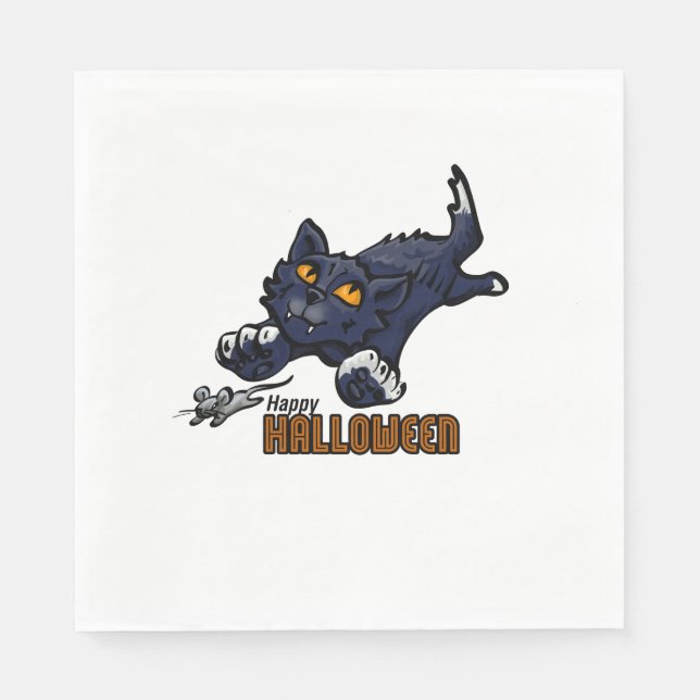 Spooky Black Cat und Maus Serviette (Vorderseite)