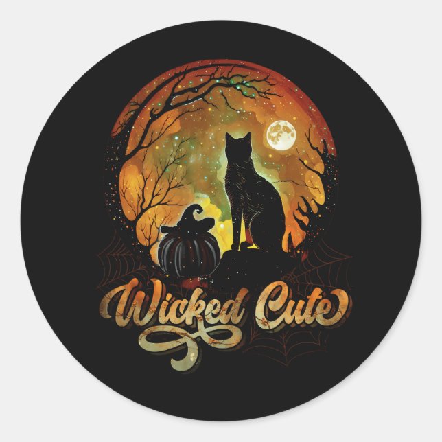 Spooky Black Cat Wicked Niedlich Halloween Pumpkin Runder Aufkleber (Vorderseite)