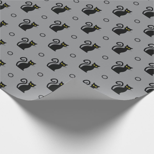 Spooky Black Cats Nahtloses graues Wrapping Paper Geschenkpapier (Ecke)