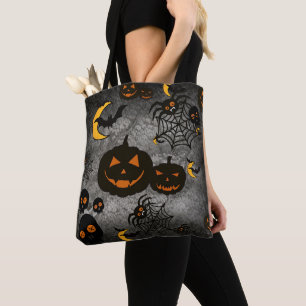 SPOOKY BLACK HALLOWEEN PUMPKINS MOONS BATS TASCHE