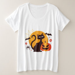 Spooky Black Orange Halloween Cat Pumpkin Art Große Größe T-Shirt