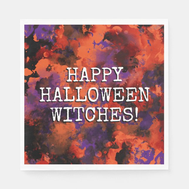 Spooky Black Orange Lila Happy Halloween Party Serviette (Vorderseite)