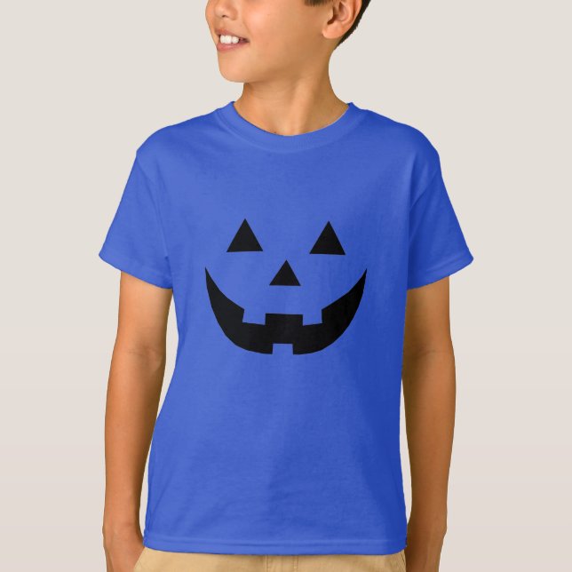 Spooky-blaue schwarze Kürbislaterne niedlich Hallo T-Shirt (Vorderseite)