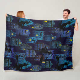 SPOOKY BLUE HALLOWEEN CITYSCAPE FLEECEDECKE