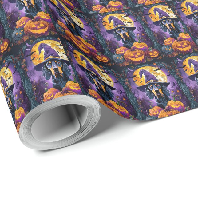 Spooky Bluetick Coonhound Halloween Hexenkürbis Geschenkpapier (Rolleneckpunkt)