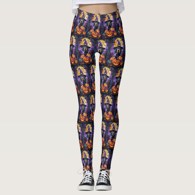 Spooky Bluetick Coonhound Halloween Hexenkürbis Leggings (Vorderseite)