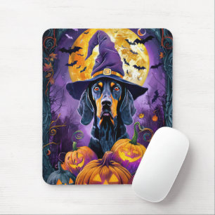 Spooky Bluetick Coonhound Halloween Hexenkürbis Mousepad