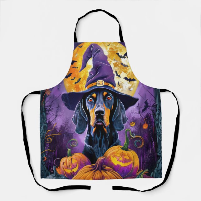 Spooky Bluetick Coonhound Halloween Hexenkürbis Schürze (Vorderseite)