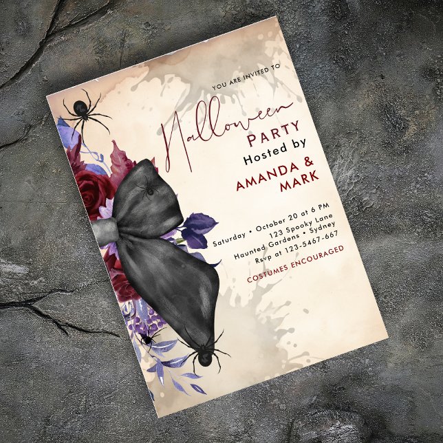 Spooky blühende schwarze Bogen und Spinnen Einladu Einladung (Von Creator hochgeladen)