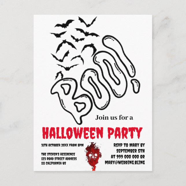 Spooky BOO Bat Swarm Halloween Design Postkarte (Vorderseite)