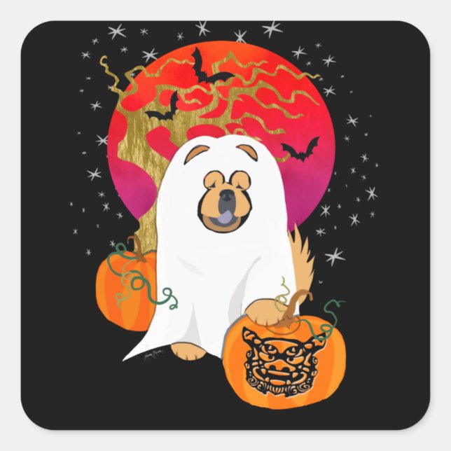 SPOOKY BOO-DOG - Chow-Aufkleber Quadratischer Aufkleber (Vorderseite)
