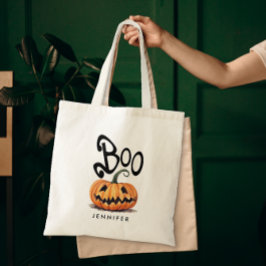 Spooky Boo Orange Halloween Pumpkin Name Tragetasche