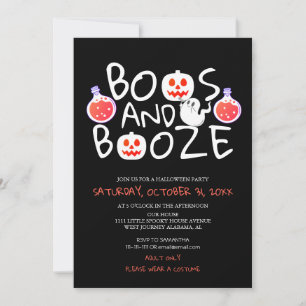 Spooky Boos und Booze Black Adult Halloween-Party Einladung