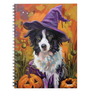 Spooky Border Collie Halloween Hexe und Kürbis Notizblock