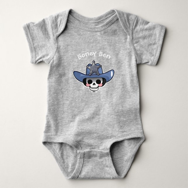 Spooky Boy Halloween, Skeleton Cowboy Bodysuit Baby Strampler (Vorderseite)