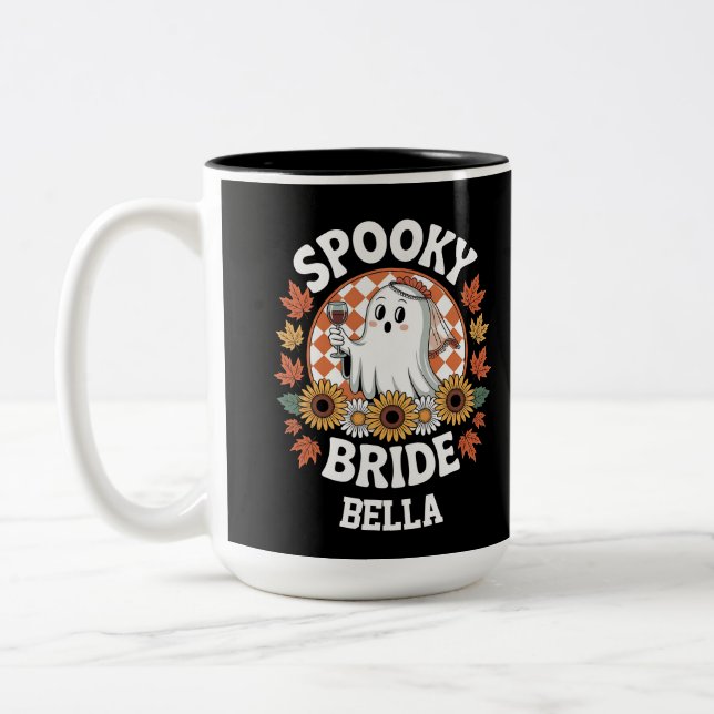 Spooky Bride Ghost Halloween Personalisiert Zweifarbige Tasse (Links)