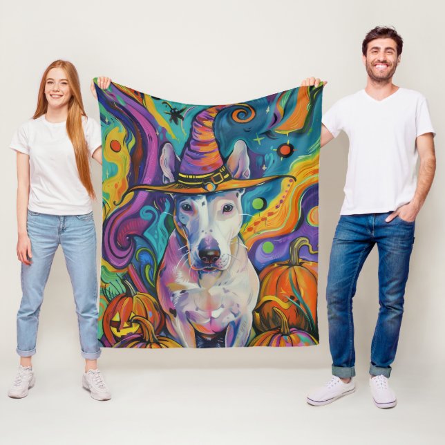 Spooky Bull Terrier Halloween Hexe und Pumpkin Fleecedecke (Beispiel)