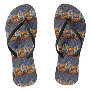 Spooky Bulldog Halloween Hexe und Kürbis Flip Flops
