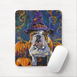 Spooky Bulldog Halloween Hexe und Kürbis Mousepad