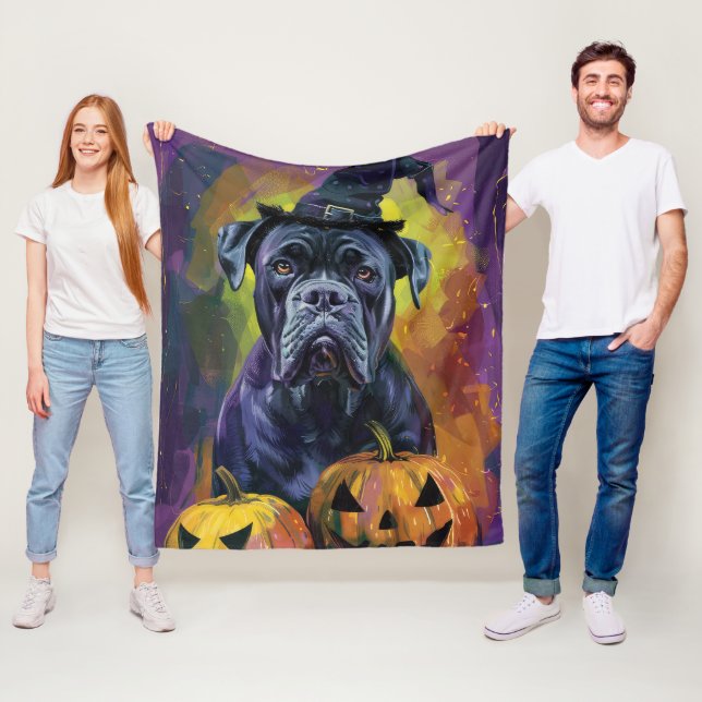 Spooky Bullmastiff Hund Halloween Hexe und Pumpkin Fleecedecke (Beispiel)